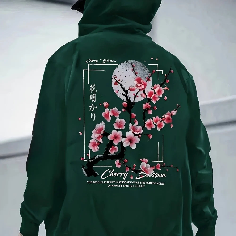 Cherry Blossom Moon Men Women Hoodie Outdoor Street Japan Harajuku Retro Casual Loose Sport Trend Adult Autumn Winter Sweatshirt