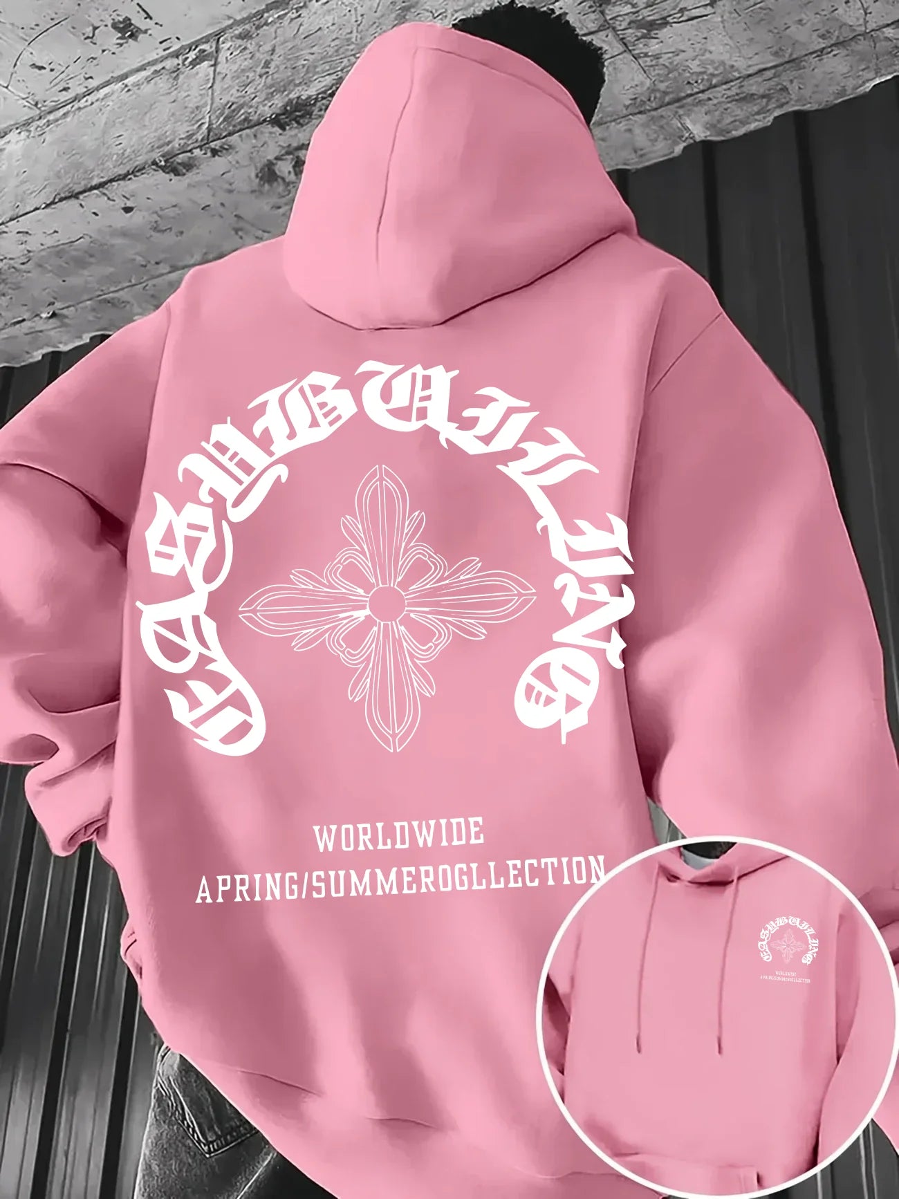 Gothic Letter Cross Pattern Men's Hoodie with Vintage Print, Loose Fit, Suitable for Autumn Winter with A Hooded Pullover Design