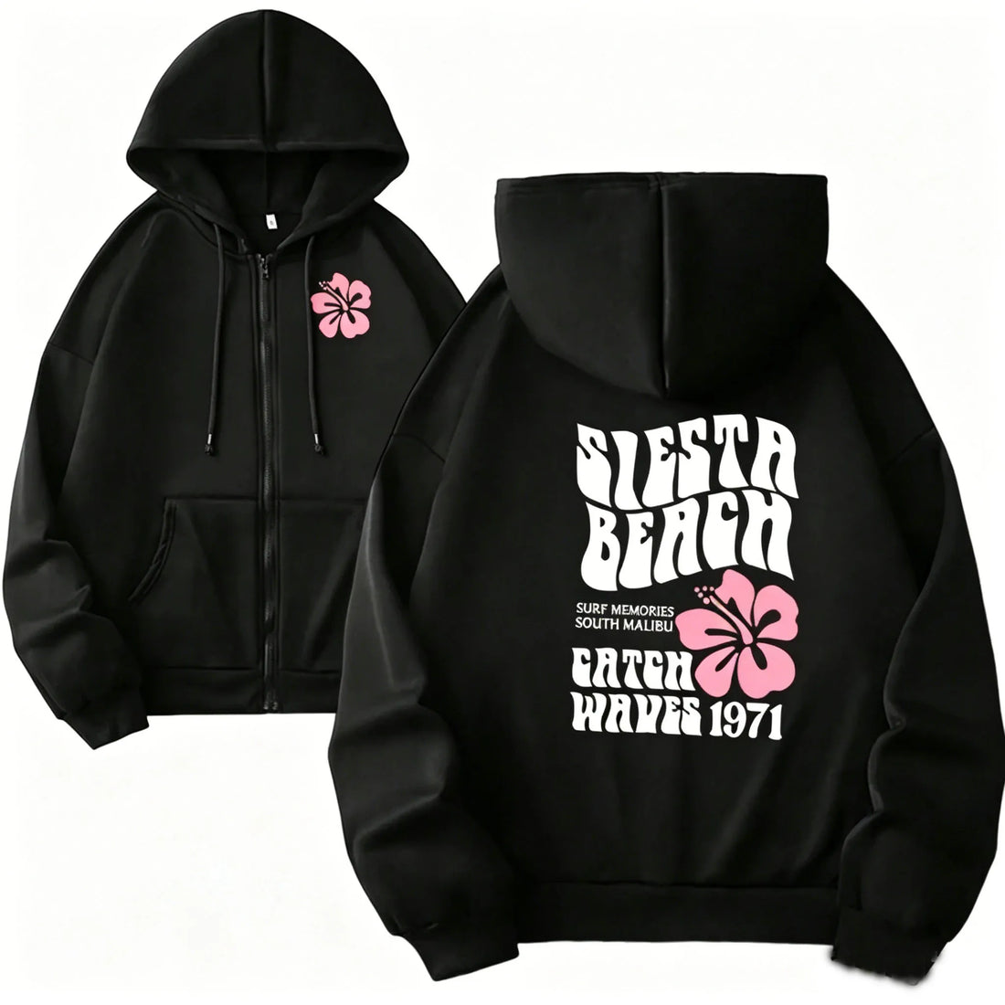 Women Zipper Cardigan Hooded Sweatshirt Jogging Lady Versatile Sport Coat Oversized Hibiscus Beach Casual Hooded Sweat Jacket