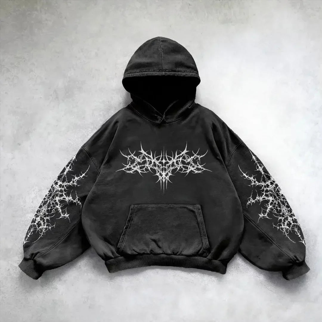 Fashion Vintage  Print Zip Up Hoodie Y2k New Harajuku Hip Hop Long Sleeve Coats Loose Hooded Sweatshirt Men and Women Streetwear