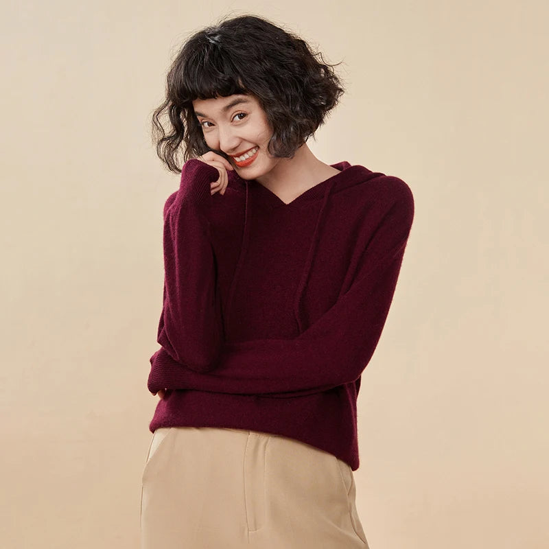 CHICUU Women Cashmere Hoodie Sweater 100% Cashmere Pullover Knitwear Autumn Winter Casual Style Hoodie Soft Warm Clothing Tops