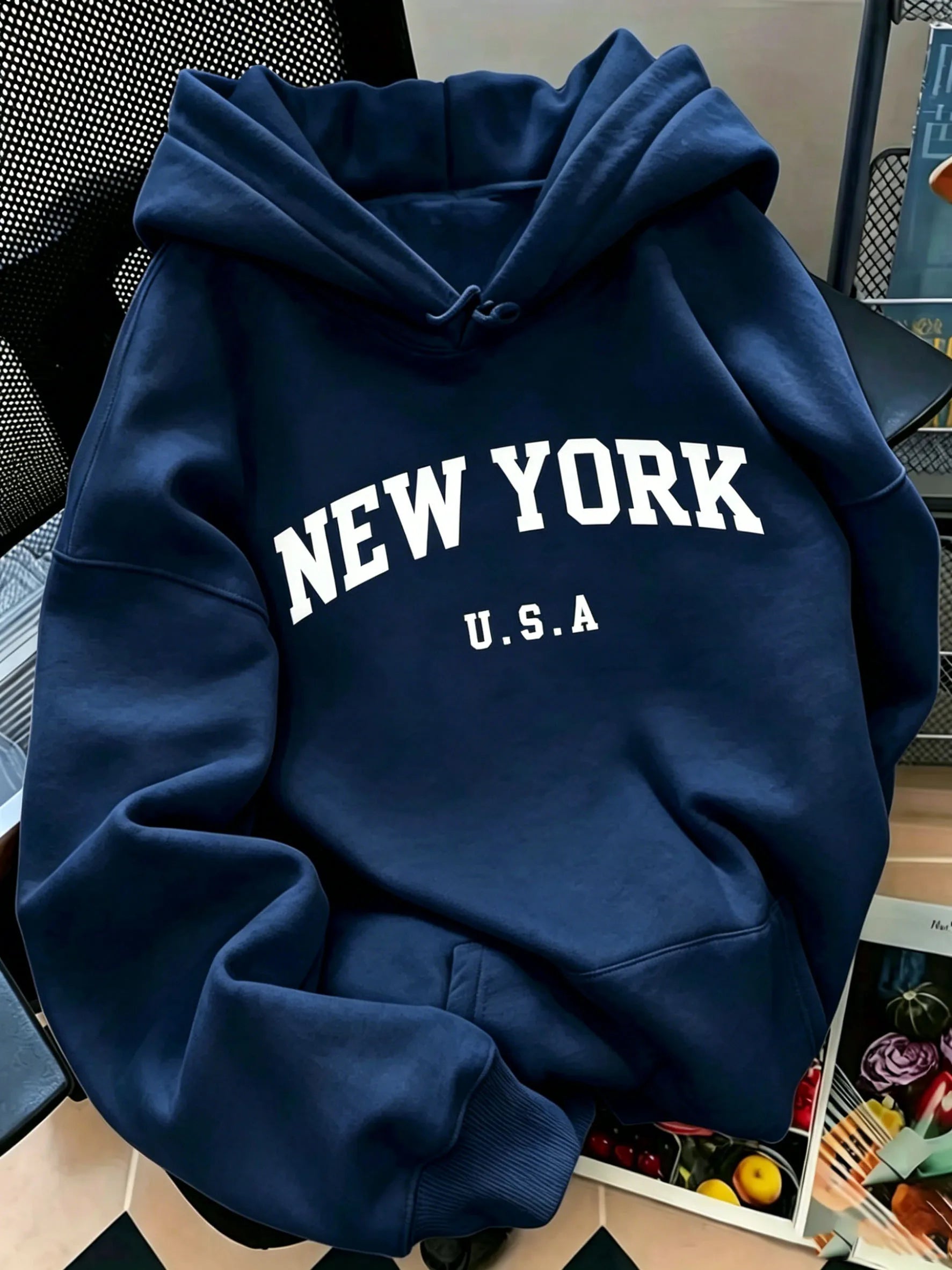 Men Women New York USA Graphic Hoodie  Loose Sweatshirt Vintage Streetwear Casual Soft Fleece Hooded Pullover Autumn Daily Wear