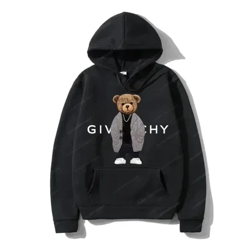 Men Women Unisex Autumn Winter Luxury Bear Print Hoodies Long Sleeve Fleece Pullover High Quality Free Shipping