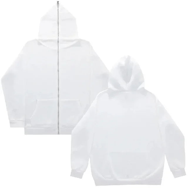 High Street Hoodie Men Retro Zip Long Sleeve Loose Black White Coats Harajuku Casual Gothic Hooded Sweatshirt Y2K Streetwear