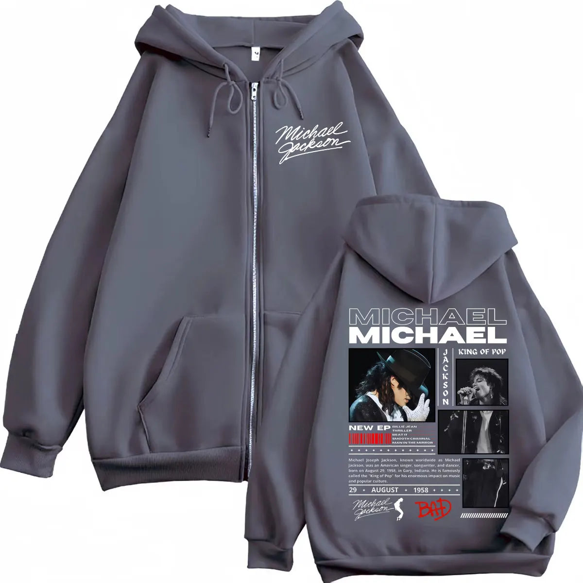 Singer Michael Jackson Classics Zipper Hoodies Rock Fashion Vintage Zip Up Pullovers Men Women Casual Long Sleeve Sweatshirts