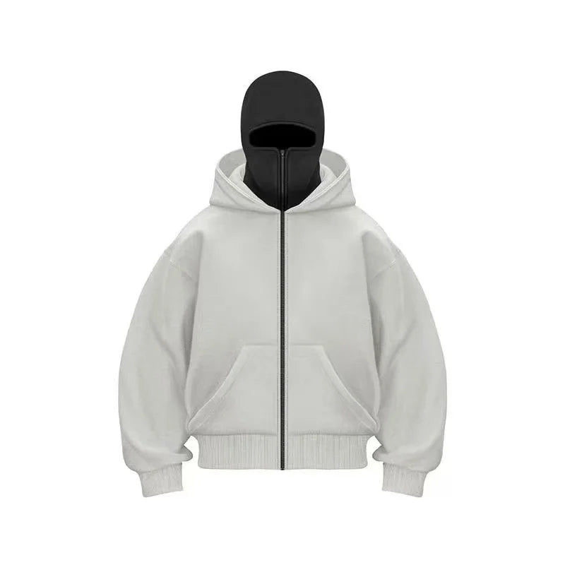 Balaclava Men Zip Hoodie Winter Warm Casual Sweatshirt Y2K with Hooded Face Mask Zipper Design Sports Jacket Outdoor Activities