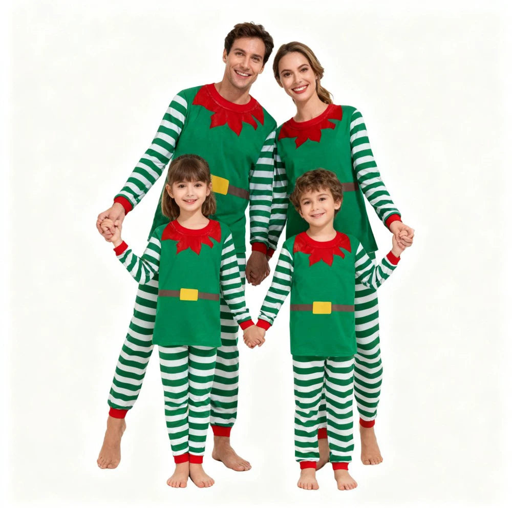 Green Santa Claus Cosplay Family Look Clothes Striped Christmas Family Matching Pajama Sets Father Mother Kids Couples Pyjamas