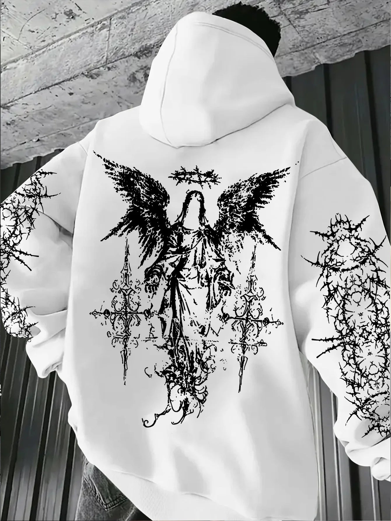 Gothic Style Angel Print Hoodies Men Women Outdoor Street Casual Sport Trend Hip-hop Couple Long-sleeve Autumn Winter Sweatshirt
