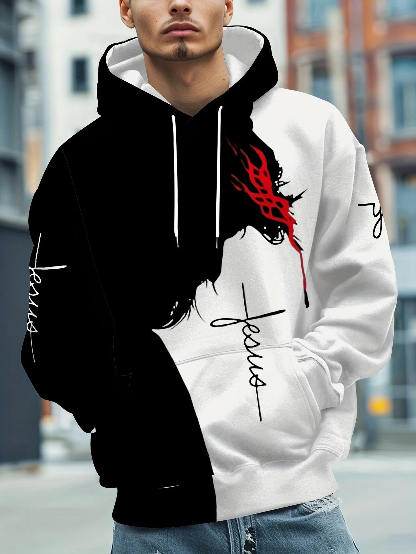 The new men's hoodie for the autumn of 2025 features a casual fashionable and sporty 3D Christ Jesus pattern print