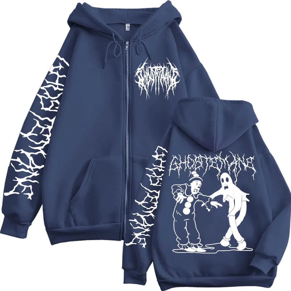 Ghostemane Print Zipper Hoodies Metal Rock Pop Music Zip Up Hooded Sweatshirts Men's Women's Gothic Fashion Vintage Pullovers