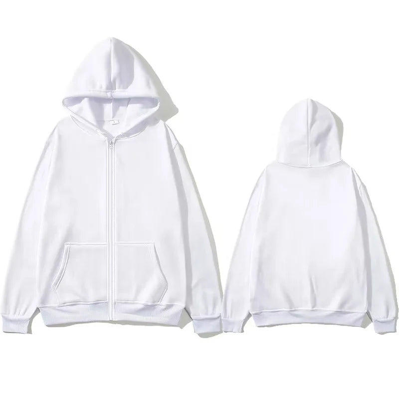 Oversized Unisex Hoodie, Solid Color Zip Up Jacket, Casual Street Trendy Plain Hooded Sweatshirt
