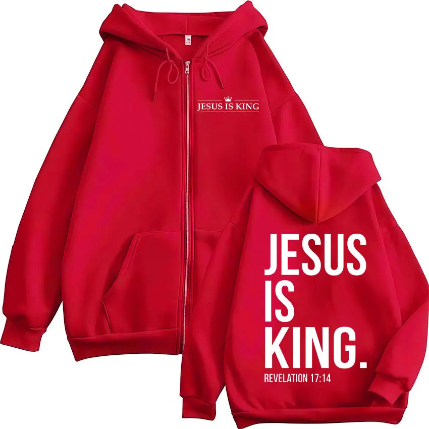 Jesus Is King Christian Bible Verse Zipper Hoodies Men Women Clothing Fashion Harajuku Zip Up Sweatshirts Fleece Casual Pullover