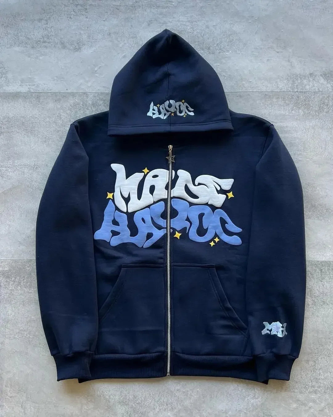 Hooded zipper hoodie with retro American-style letters, unisex, suitable for pairing with a millennial-style jacket
