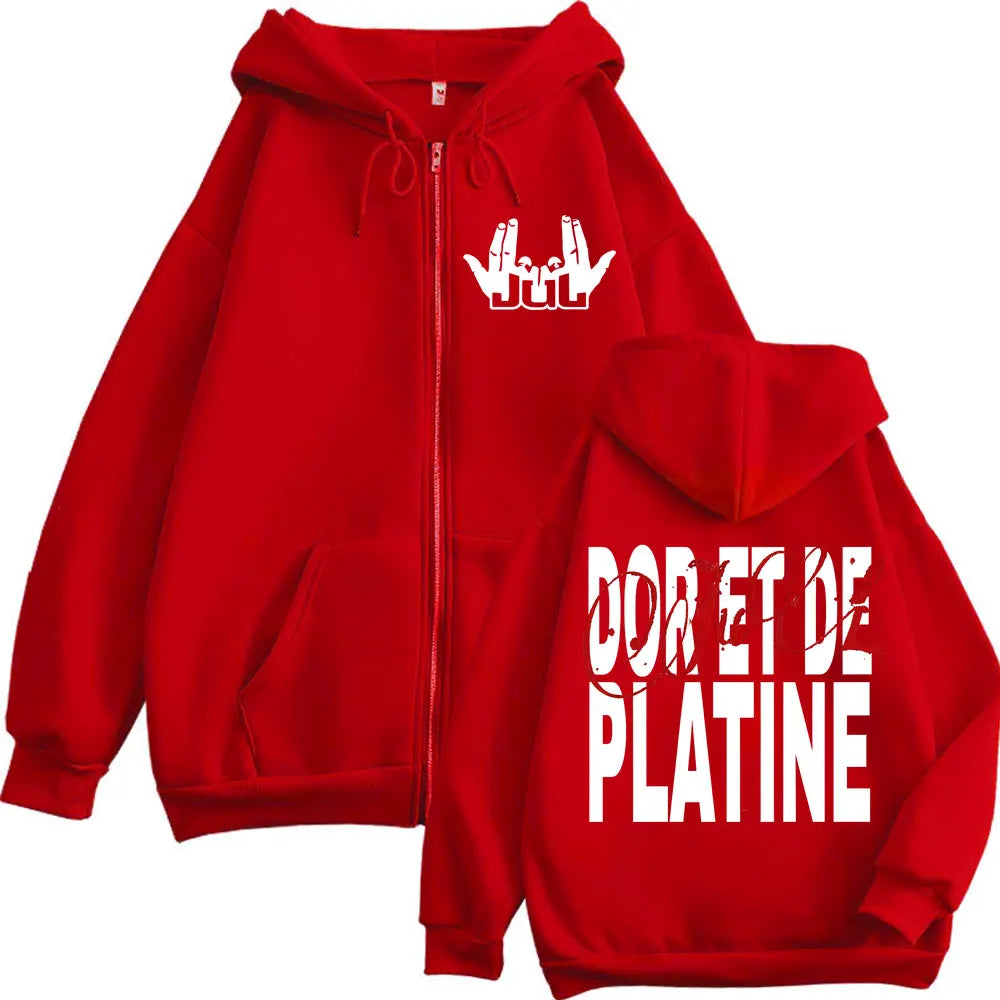 French Rapper JUL Double Sided Print Zipper Hoodie Men Women Clothing Hip Hop Zip Up Sweatshirts High Quality Fashion Pullovers