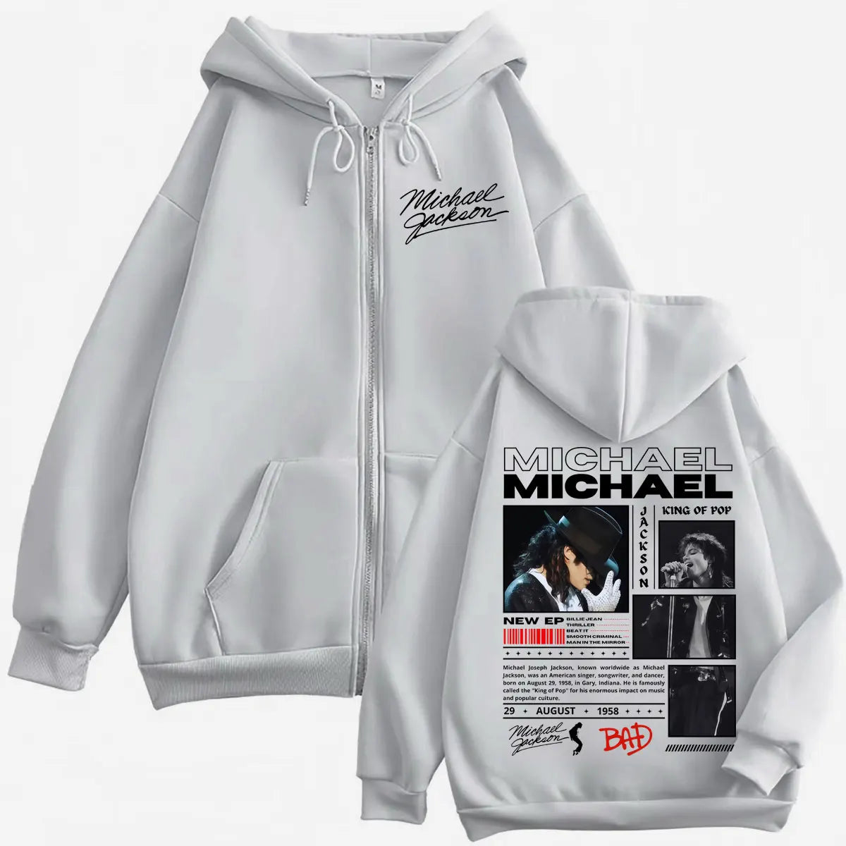 Singer Michael Jackson Classics Zipper Hoodies Rock Fashion Vintage Zip Up Pullovers Men Women Casual Long Sleeve Sweatshirts