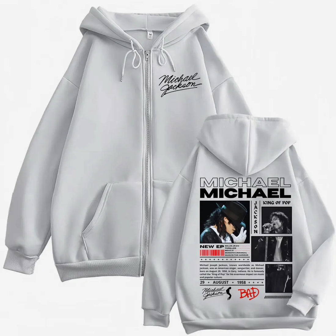 Singer Michael Jackson Classics Zipper Hoodies Rock Fashion Vintage Zip Up Pullovers Men Women Casual Long Sleeve Sweatshirts