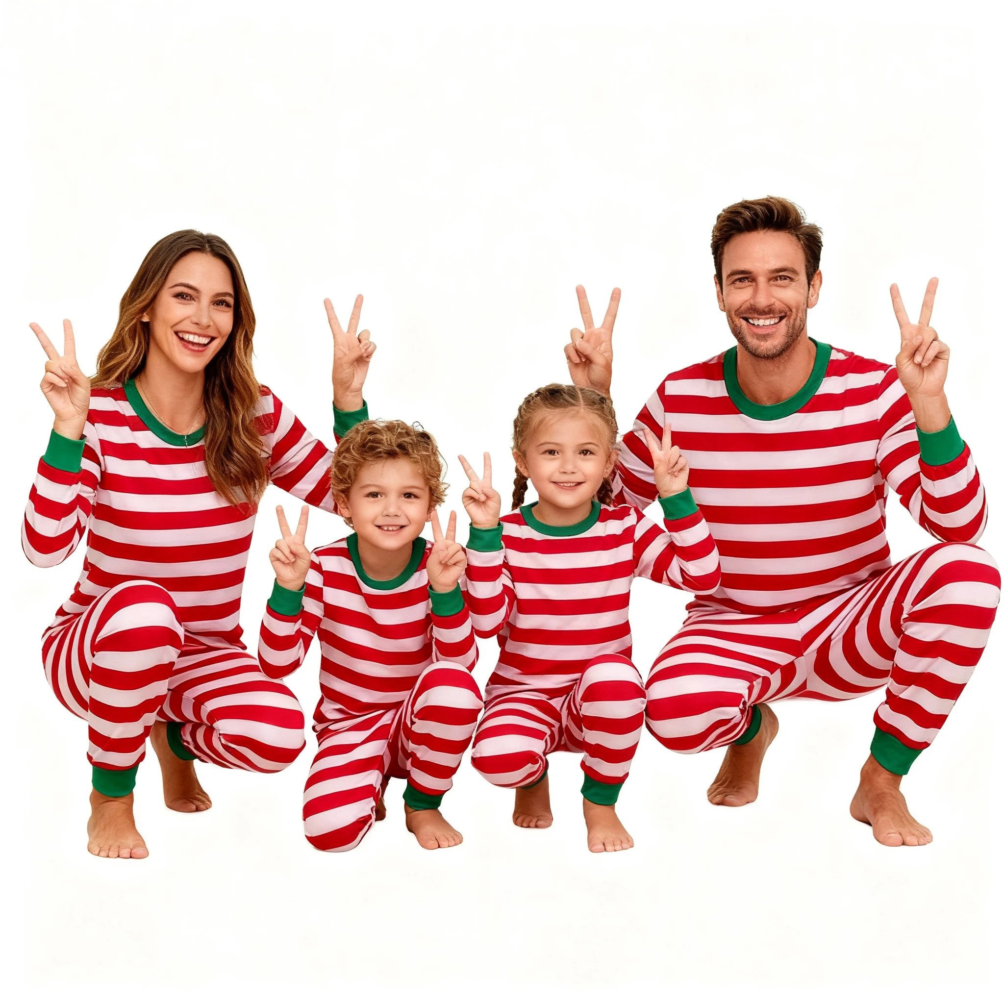 Family Matching Christmas Pajamas Red White Striped Long Sleeve Set Soft Sleepwear for Dad Mom Children Holiday Loungewear