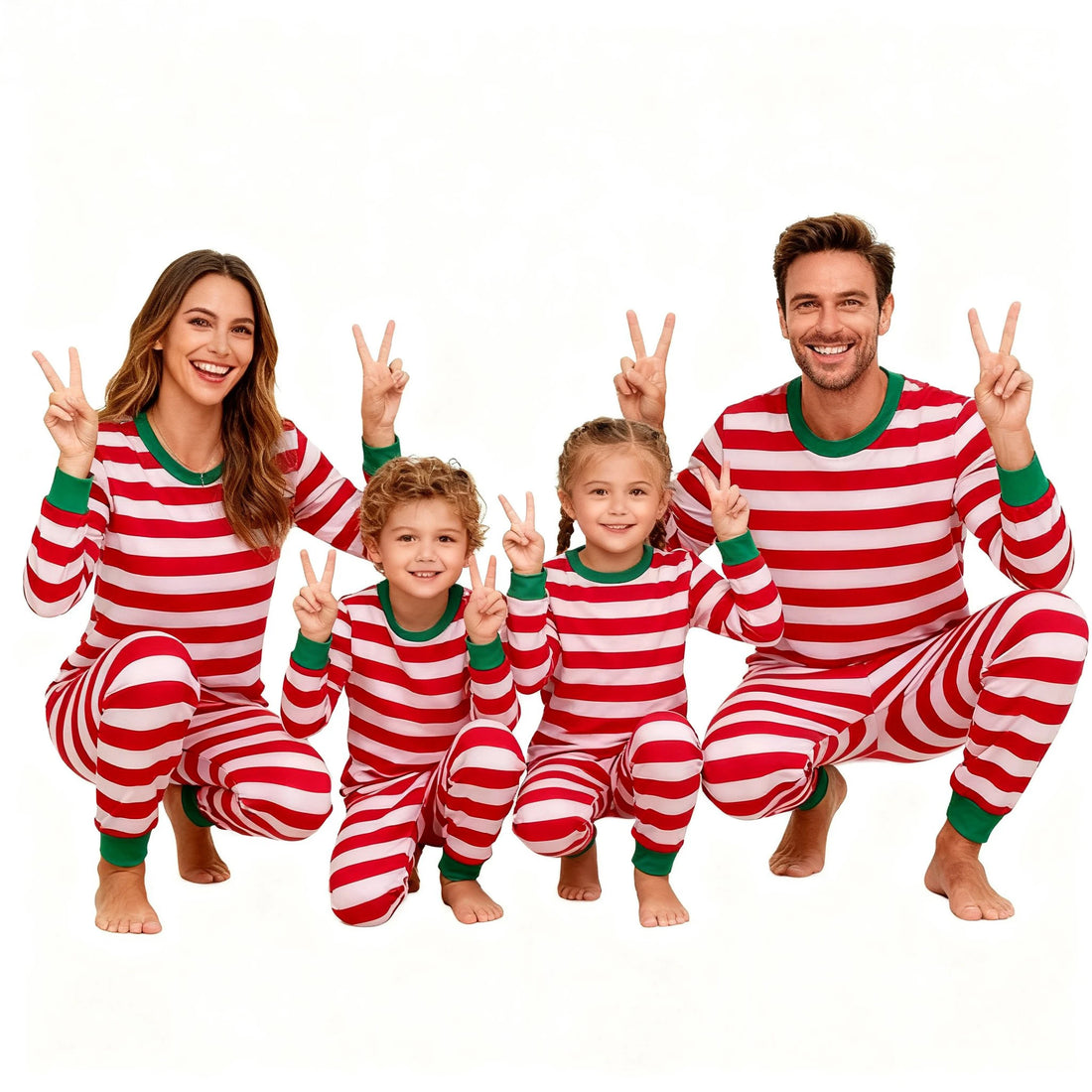 Family Matching Christmas Pajamas Red White Striped Long Sleeve Set Soft Sleepwear for Dad Mom Children Holiday Loungewear