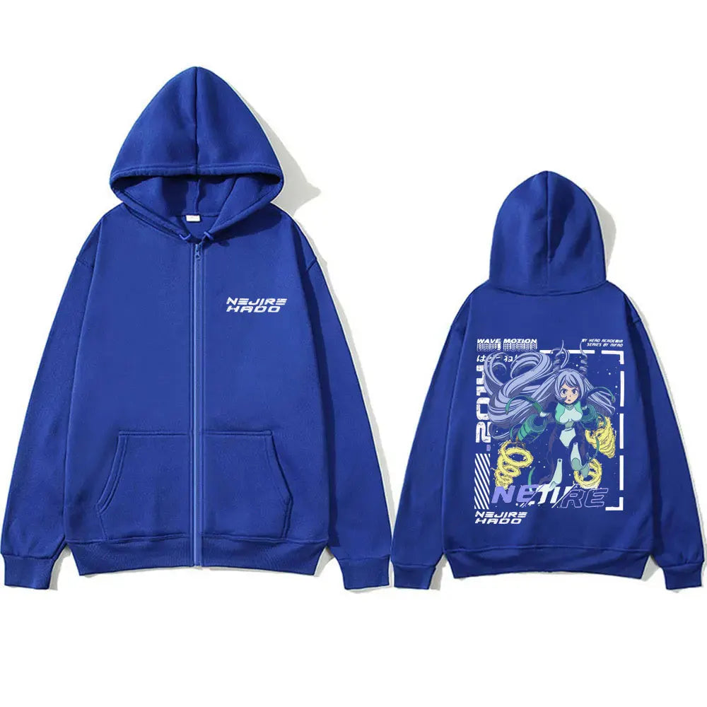 Anime My Hero Academia T-shirt Kawaii Cute Nejire Hado Cosplay Zipper Hoodie Men Women Casual Cartoon Oversized Zip Up Jacket