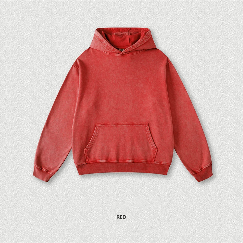 ZODF Retro Men Heavyweight Washed Cotton Hoodies Unisex Loose Thick 420gsm Hooded Sweatshirts Pullovers Coats HY0466