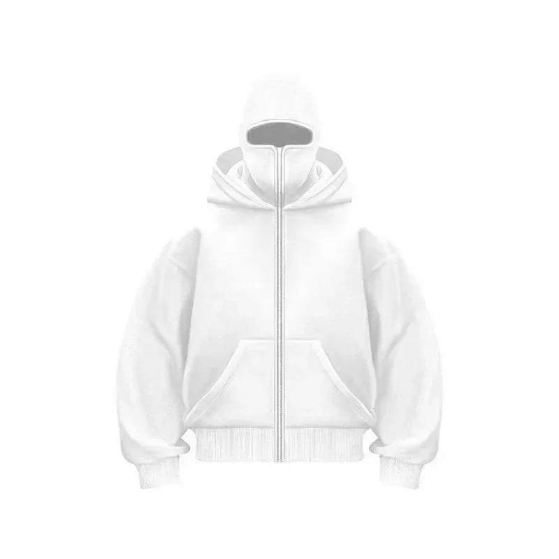 Balaclava Men Zip Hoodie Winter Warm Casual Sweatshirt Y2K with Hooded Face Mask Zipper Design Sports Jacket Outdoor Activities