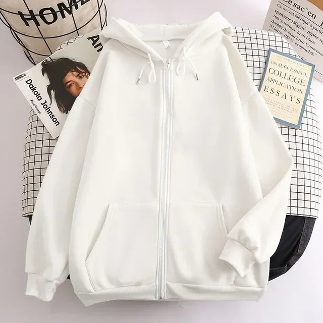 High Street Hoodie Men Retro Zip Long Sleeve Loose Black White Coats Harajuku Casual Gothic Hooded Sweatshirt Y2K Streetwear