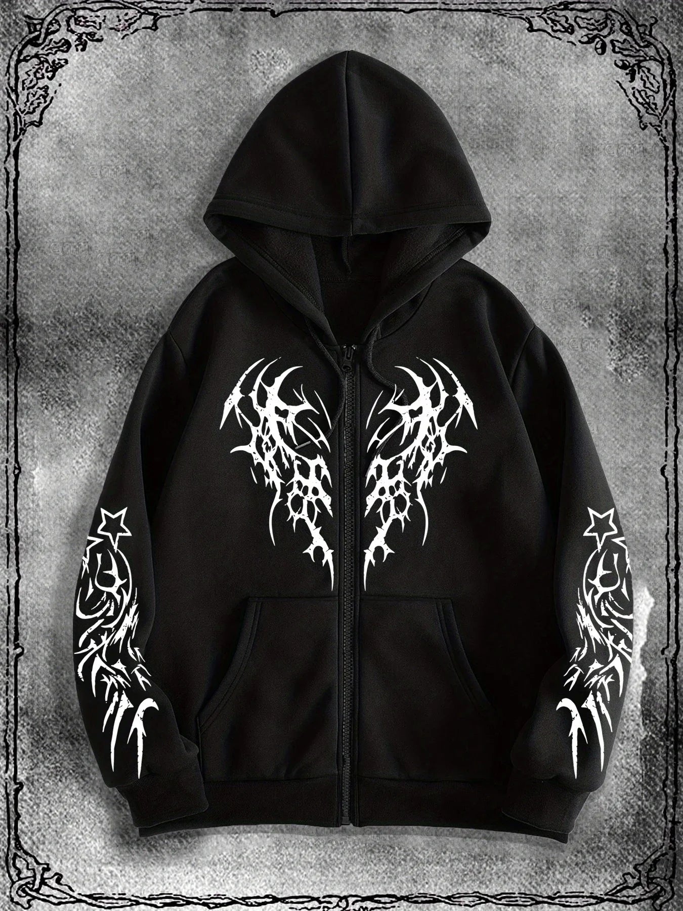 The High Street Hoodie Men Zip Up Long Sleeve Loose Jacket Printed Coats Casual Hooded Sweatshirt Y2K Fashion Clothes