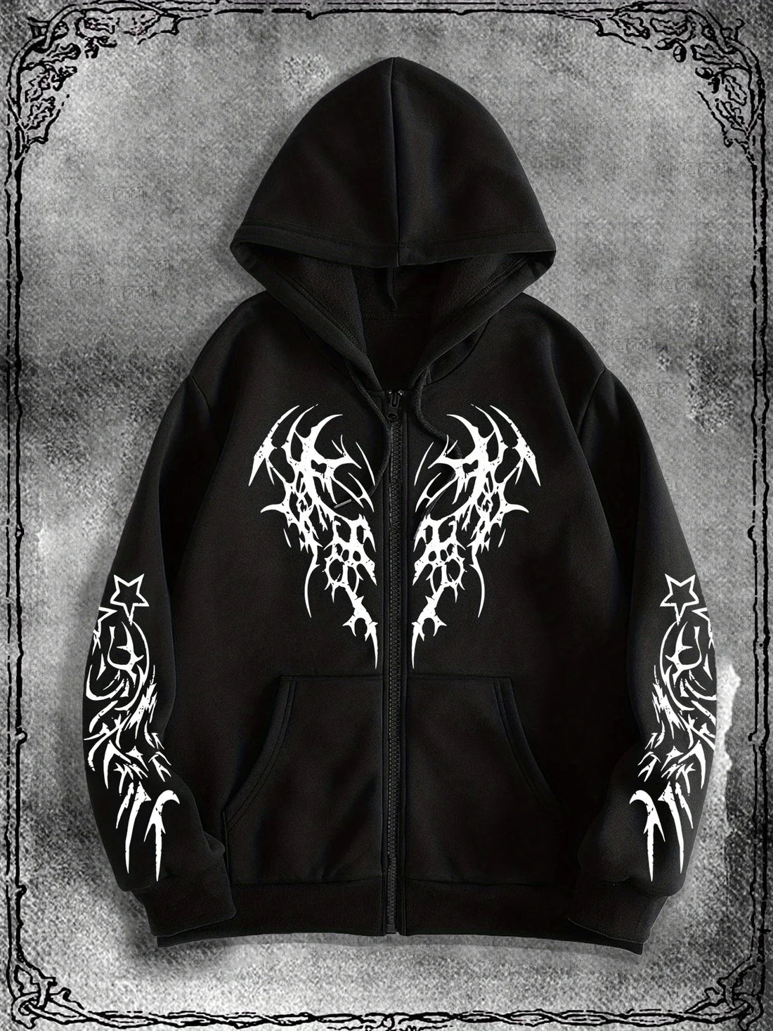 The High Street Hoodie Men Zip Up Long Sleeve Loose Jacket Printed Coats Casual Hooded Sweatshirt Y2K Fashion Clothes