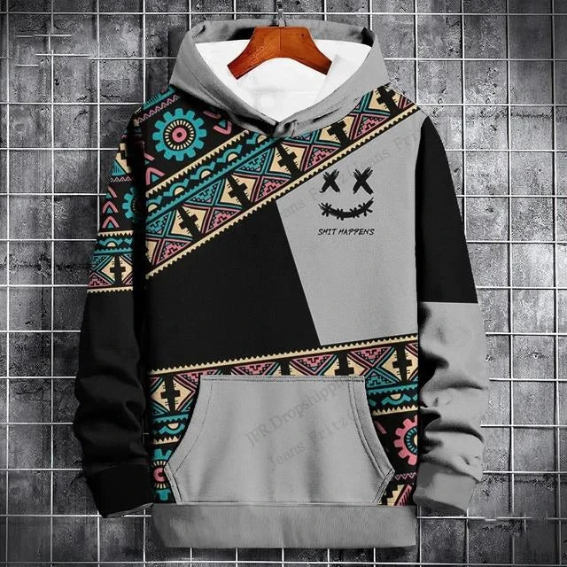 New Ethnic Geometric 3d Print Hoodie Men Women Fashion Gothic Patchwork Hoodie Sweatshirt Vintage Tracksuit Men Clothing Black