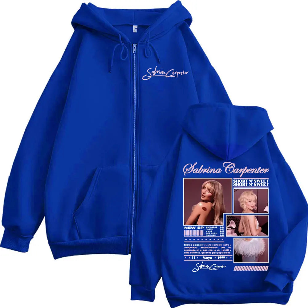 Sabrina Carpenter Short N' Sweet Merch Zipper Hoodie Fashion Aesthetic Zip Up Sweatshirt Men Women Oversized Casual Pullovers