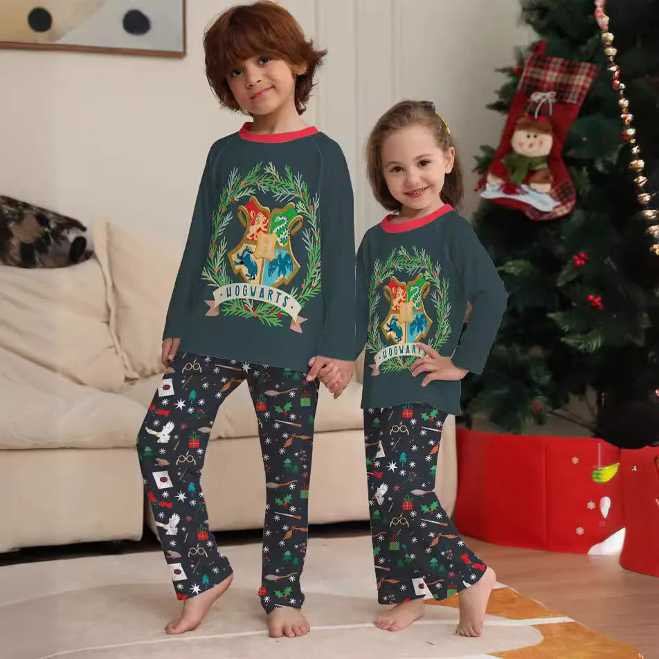 new Christmas family set Halloween cartoon pattern printed round neck home wear family of four pajamas pajama pants 2 sets