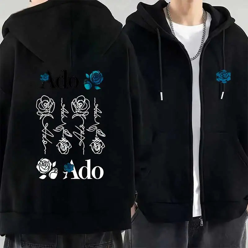 2026 Ado Graphic Printed Zipper Hoodies Autumn Winter Men Women Casual Fashion Harajuku Y2K Fleece Long Sleeve Zip-Up Hoodies