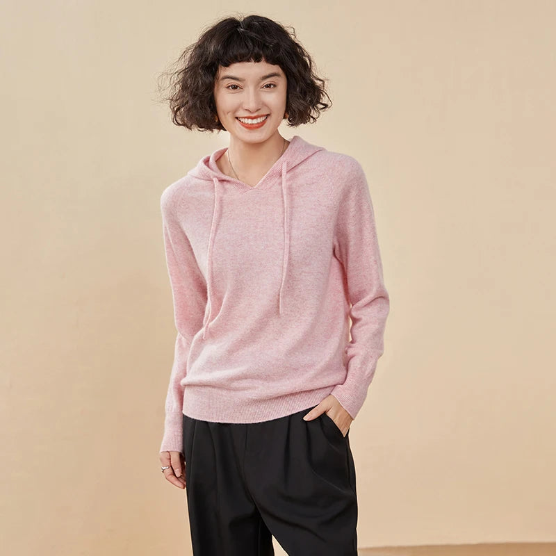 CHICUU Women Cashmere Hoodie Sweater 100% Cashmere Pullover Knitwear Autumn Winter Casual Style Hoodie Soft Warm Clothing Tops