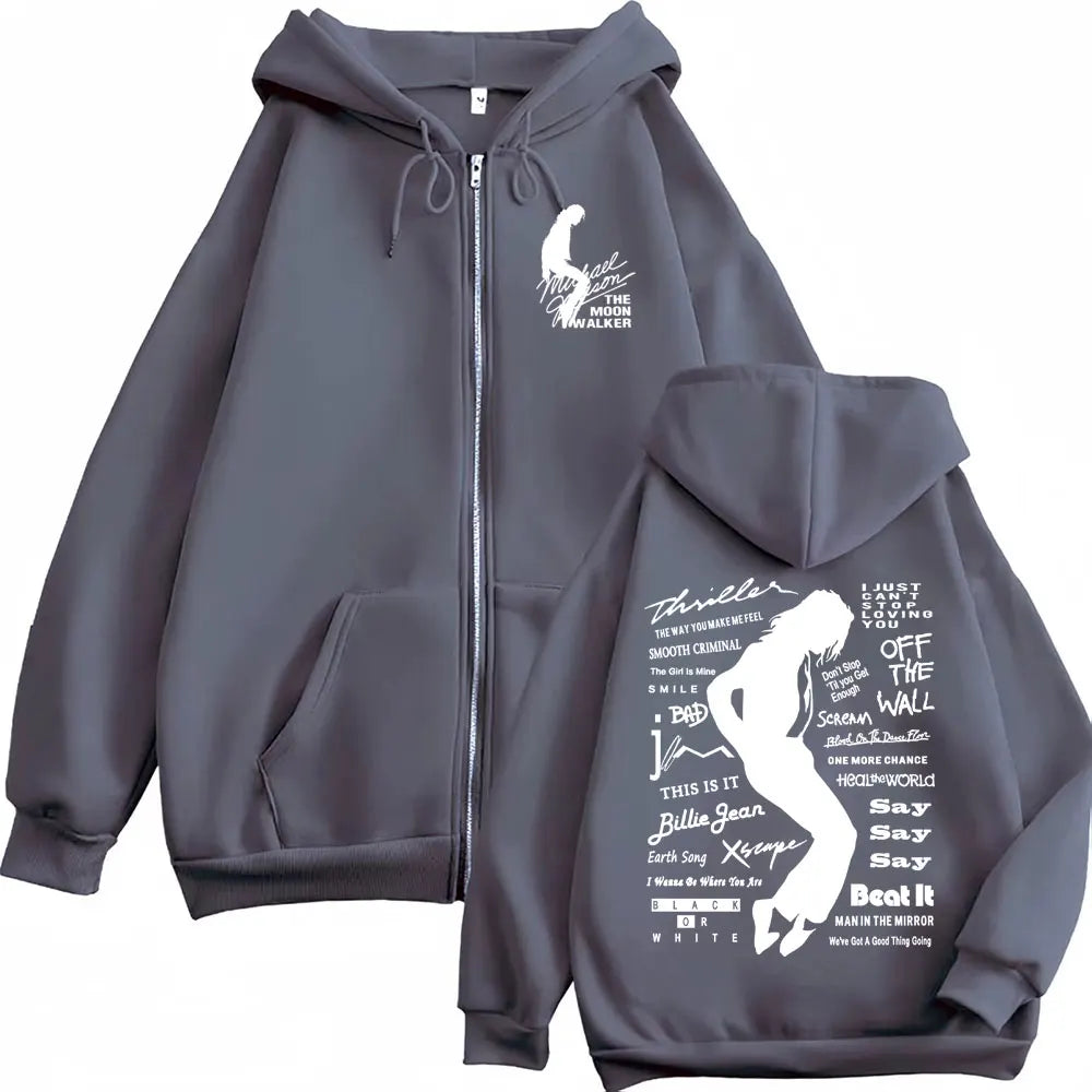Michael Jackson King of Pop Zipper Hoodies Men Women Harajuku Streetwear Jacket Sweatshirts Casual Fleece Zip Up Pullovers Coats