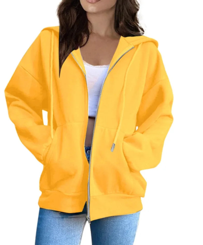 Women Men Oversized Zip Up Hoodie Sports Solid Loose Full Zipper Hooded Sweatshirt Casual Pocket Streetwear Soft Hooded Jacket