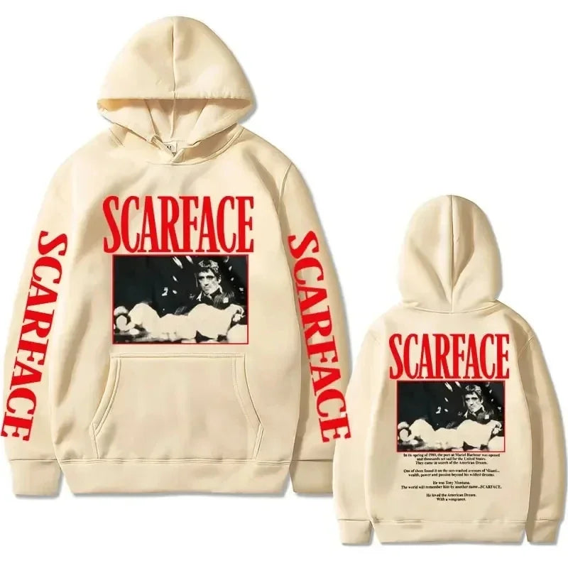Retro 90s movie Scarface star Tony Montana hoodie, street American retro trend pullover, hip-hop fashion, oversized sportswear