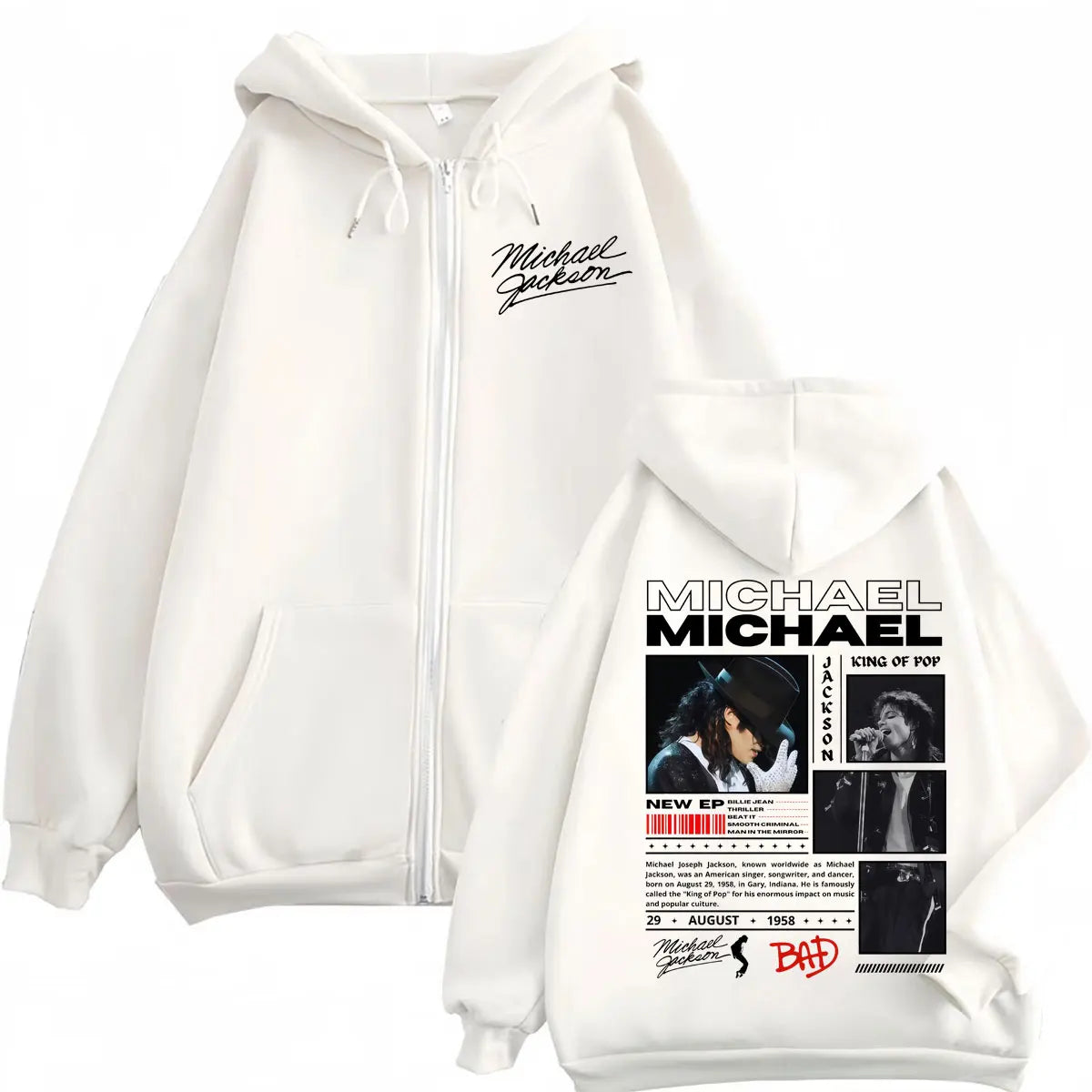 Singer Michael Jackson Classics Zipper Hoodies Rock Fashion Vintage Zip Up Pullovers Men Women Casual Long Sleeve Sweatshirts