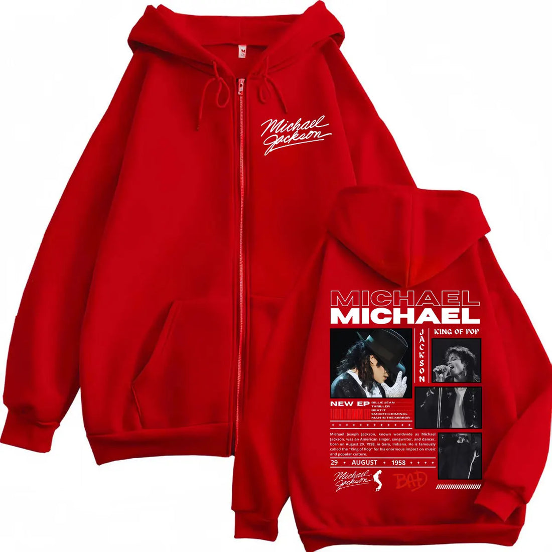 Singer Michael Jackson Classics Zipper Hoodies Rock Fashion Vintage Zip Up Pullovers Men Women Casual Long Sleeve Sweatshirts