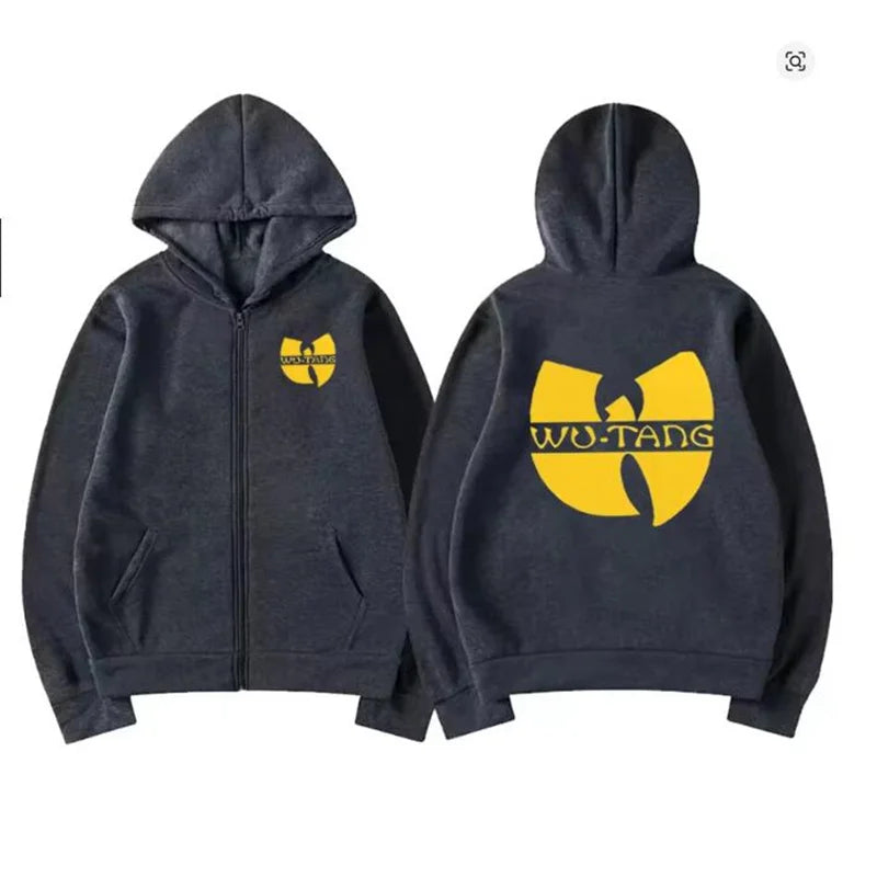 Hip Hop Années 90 Wu Clan T-Tangs Graphics Hoodie Men Women's Punk Zip Up Jacket Long Sleeve Fleece Gothic Coat Loose Streetwear