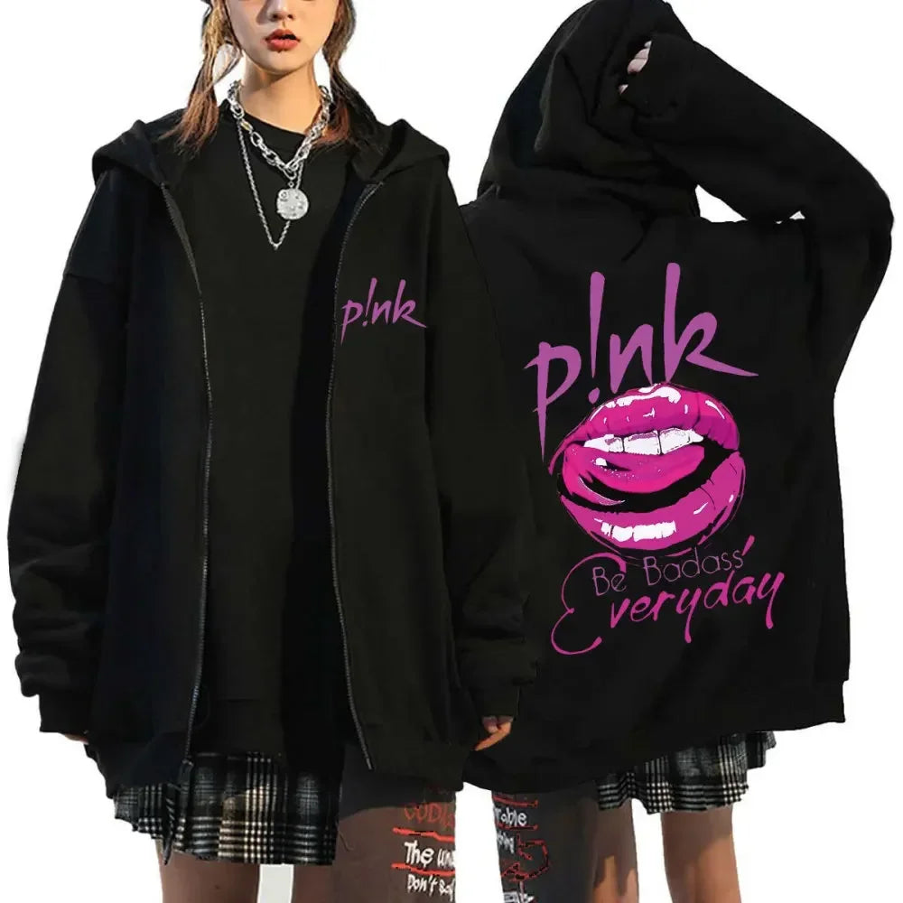 P!nk Pink Singer Zipper Jackets Harajuku Zip Up Hoodie Y2K Tops Coat Pullover P!nk Trustfall Album Concert Fans Gift Sweatshirts