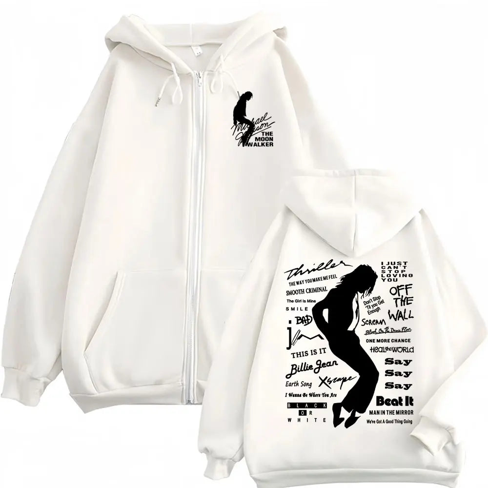 Michael Jackson King of Pop Zipper Hoodies Men Women Harajuku Streetwear Jacket Sweatshirts Casual Fleece Zip Up Pullovers Coats
