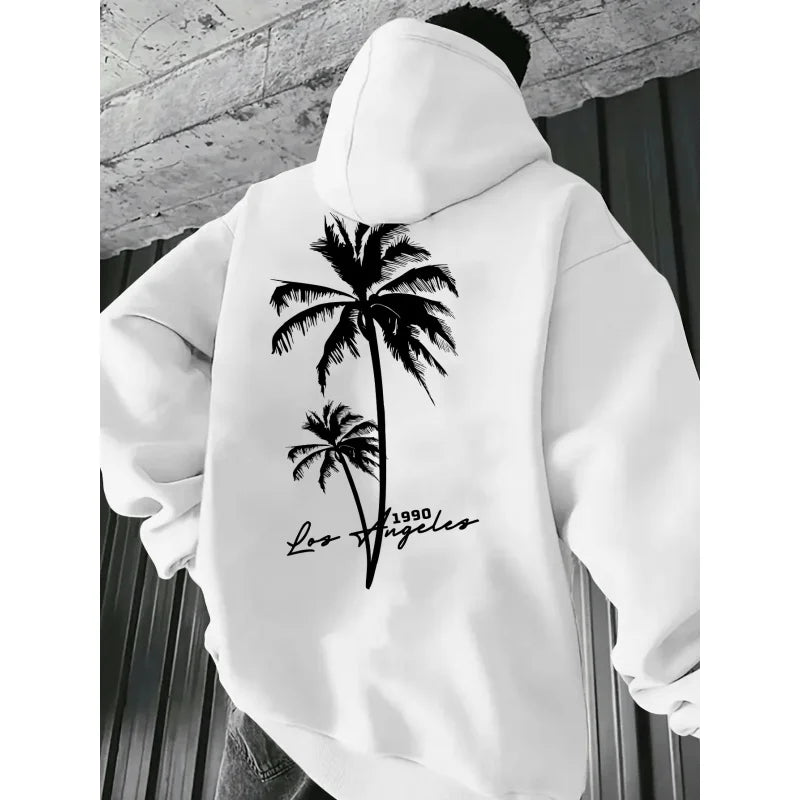 Coconut Tree Pattern Men's Fashion Printed Hooded Sweatshirt，Front and back printed hoodie, a fashionable and unique item