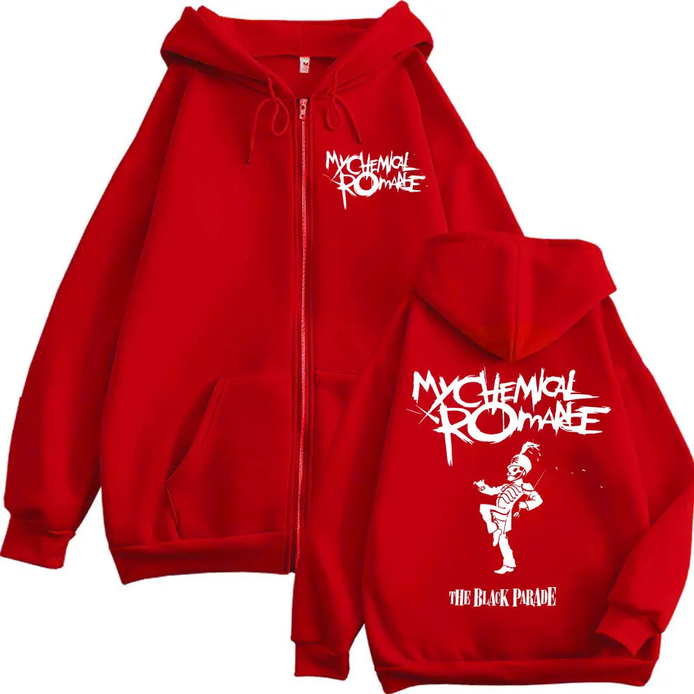 Rock Band My Chemical Romance Merch Zipper Hoodie The Black Parade Album Zip Up Sweatshirt Men's Women's Fashion Retro Pullovers