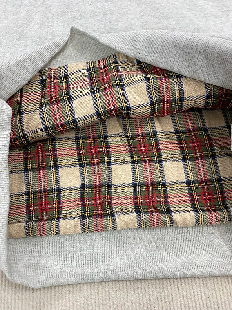 Unisex American Hip-Hop Plaid Print Loose Hoodie Y2K Pullover for Autumn Winter Men Women