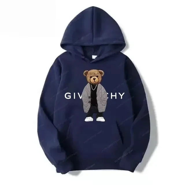 Men Women Unisex Autumn Winter Luxury Bear Print Hoodies Long Sleeve Fleece Pullover High Quality Free Shipping