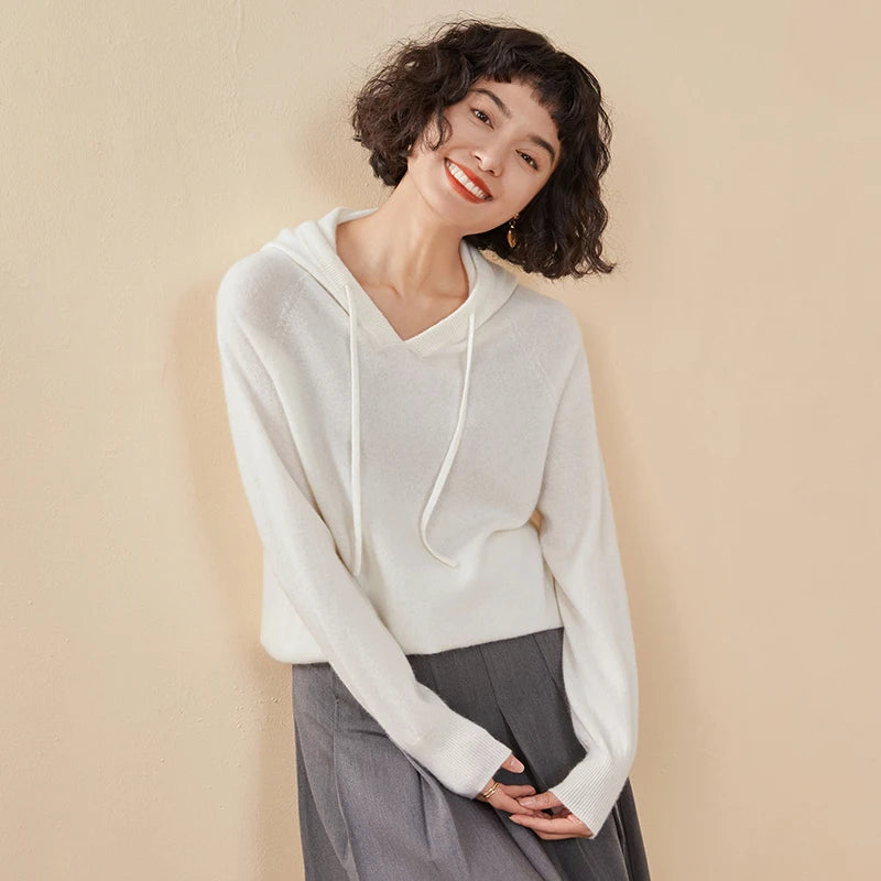 CHICUU Women Cashmere Hoodie Sweater 100% Cashmere Pullover Knitwear Autumn Winter Casual Style Hoodie Soft Warm Clothing Tops