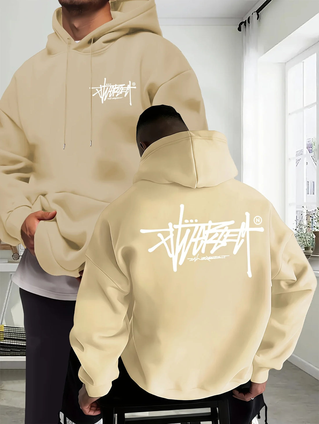New men's port hooded shirt providing warmth and comfort Suitable for wearing in autumn and winter Fashionable printed design
