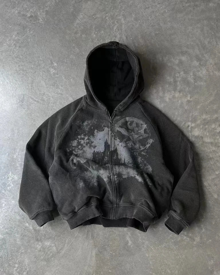 Man Hoodie Y2k Goth Streetwear Men Hip Hop Streetwear Harajuku Gothic Pattern Zip Up 90s Graphic Sweatshirt Japanese Anime
