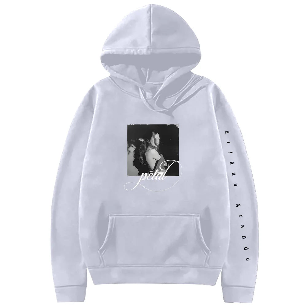 Fashion Ariana Grande Petal Hoodie Vintage Print Hoody Women Men Casual Long Sleeve Hooded Sweatshirts Loose Harajuku Streetwear
