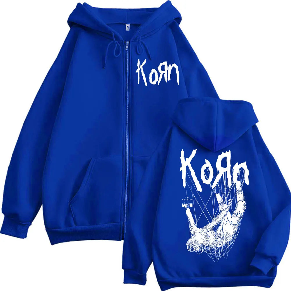 Rock Band Korn The Nothing Album Zipper Hoodie Gothic Vintage Zip Up Pullovers Men Women Casual Fashion Sweatshirt Streetwear
